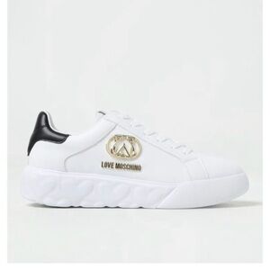 Love Moschino White Sneakers with Black and Gold Accents
